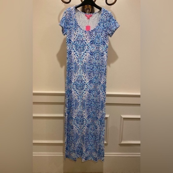 Lilly Pulitzer Wynne Maxi Dress Resort White Call My Shell Phone Blue Printed xl - Picture 5 of 5